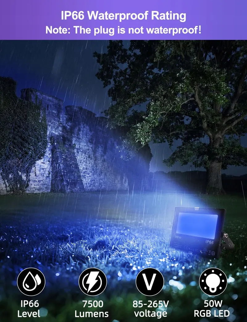 HEKEE LED Schijnwerper RGB 12 Kleuren IP66 Afstandsbediening 2 Stuks — foto 4