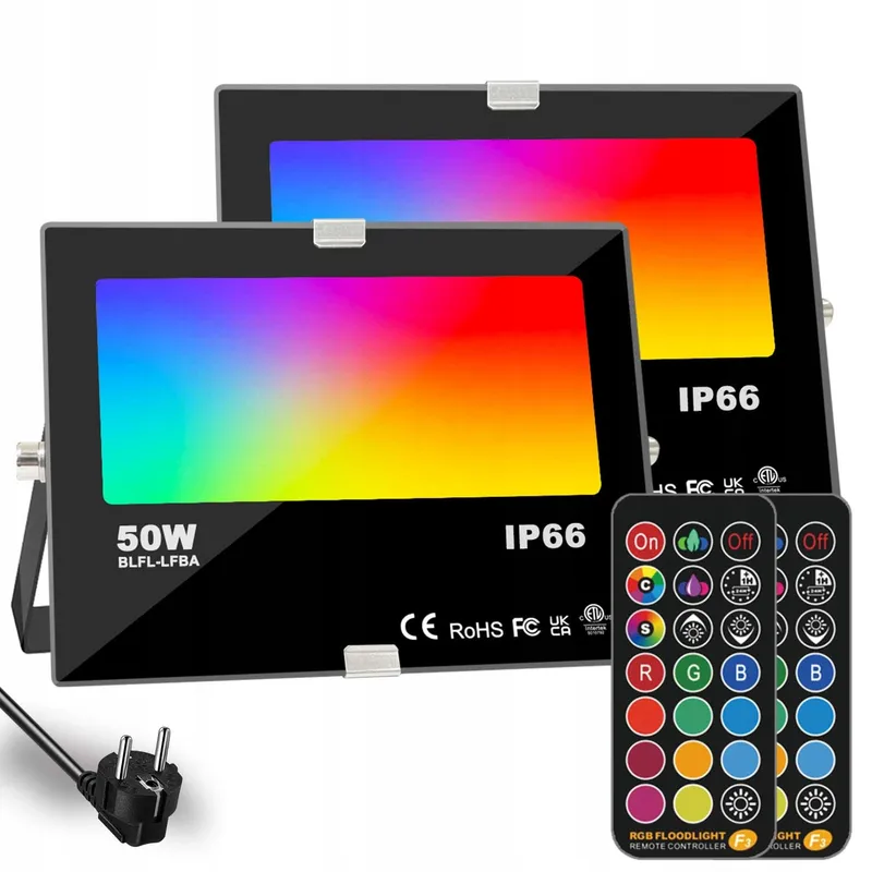 HEKEE LED Schijnwerper RGB 12 Kleuren IP66 Afstandsbediening 2 Stuks — foto 1