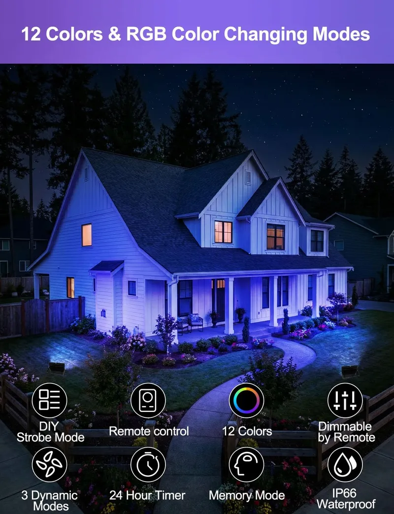 HEKEE LED Schijnwerper RGB 12 Kleuren IP66 Afstandsbediening 2 Stuks — foto 2