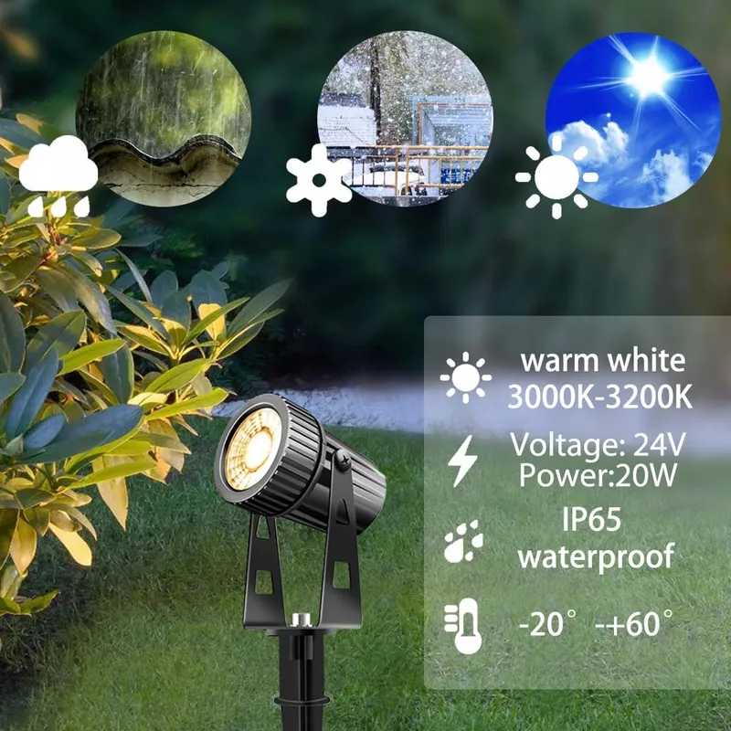 LAMMSPEN Set 6 LED Tuinlampen 24V 20W Warmwit IP65 — foto 3