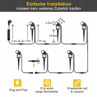 GREENCICK LED Tuinverlichting 6x 1800LM 21m IP65 Waterdicht — miniatuur 6