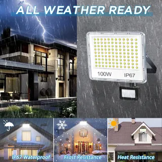 YIQIBRO 100W LED Schijnwerper Bewegingssensor 2 Stuks 10000LM — miniatuur 3