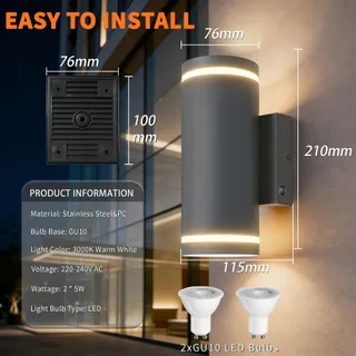JNR LED Buitenlamp Schemersensor IP54 2x5W GU10 3000K Warm — miniatuur 4