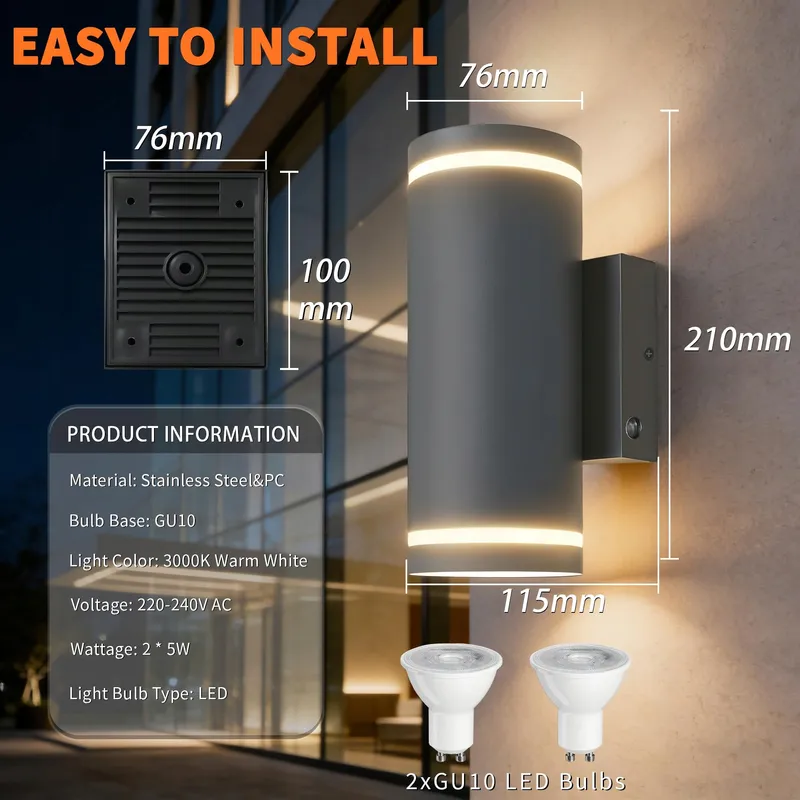 JNR LED Buitenlamp Schemersensor IP54 2x5W GU10 3000K Warm — foto 4