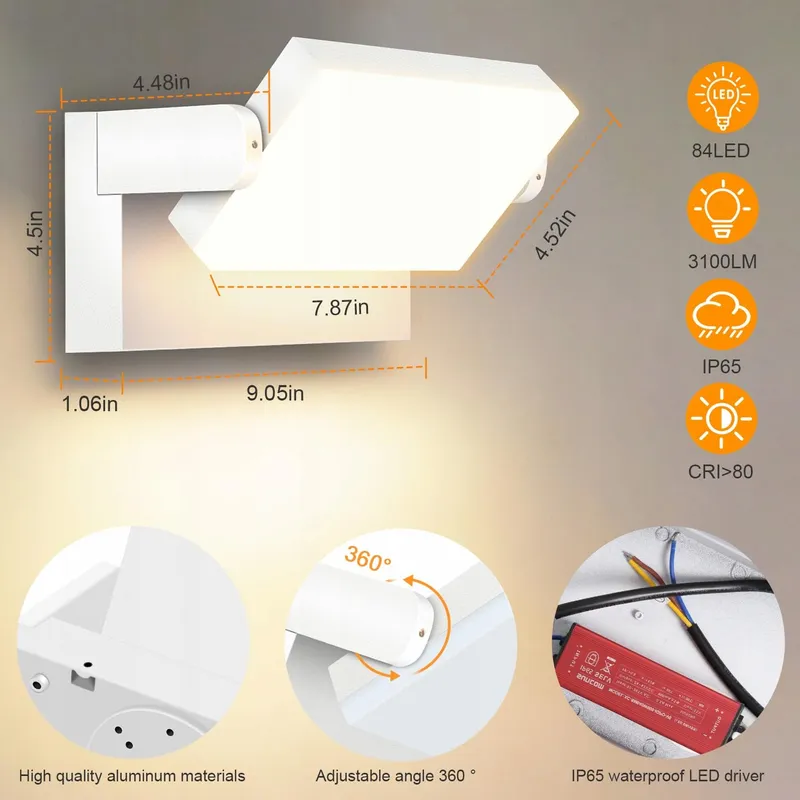 KINGWEN LED Buitenlamp 40W 3000K IP65 Draaibaar Modern 4 Stuks — foto 2