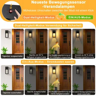 OYKYOHEI Buitenlamp met Bewegingssensor IP44 E27 Zonder Lamp — miniatuur 2