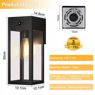 OYKYOHEI Buitenlamp met Bewegingssensor IP44 E27 Zonder Lamp — miniatuur 6