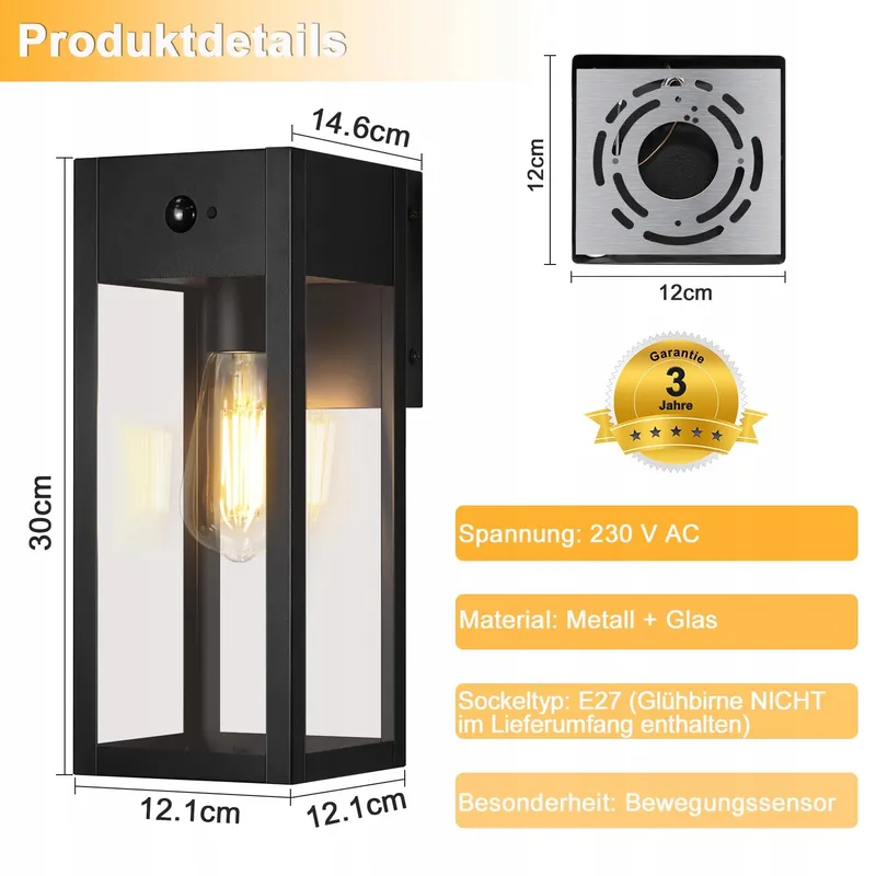 OYKYOHEI Buitenlamp met Bewegingssensor IP44 E27 Zonder Lamp — foto 6