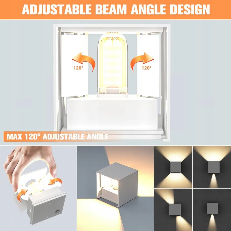YRGEPOWK LED Wandlamp Binnen Buiten G9 IP65 Verstelbaar Wit — foto 3