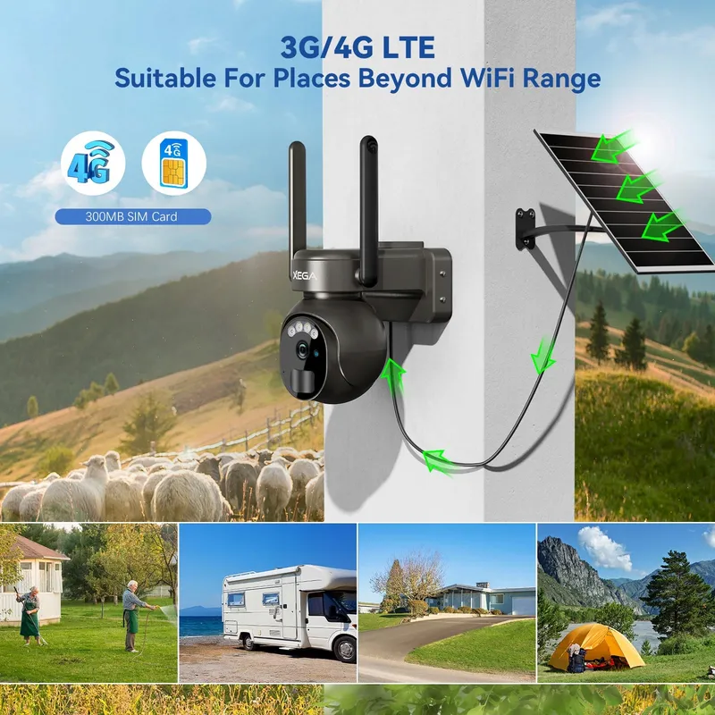 XEGA Buitencamera 4G LTE Solar 2K HD 3MP PTZ Draadloos IP66 — foto 2