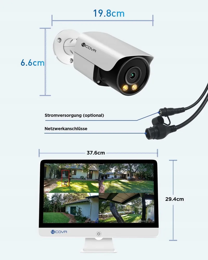 4COVR PoE Bewakingscamera Set Met Monitor 2-weg Audio — foto 9