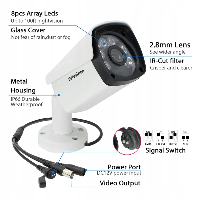 EVTEVISION 5MP Buitencamera AHD TVI CVI CVBS IP66 IR Nachtzicht 30m — foto 3