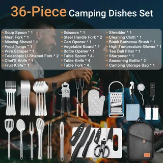 ZZXKER Camping Servies Set 36-delig Bestek Outdoor Grill — miniatuur 2