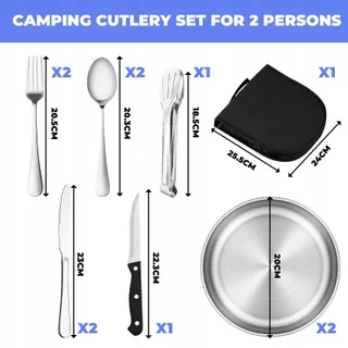 Campingservies Set 2 Personen Roestvrij Staal Picknick — miniatuur 2