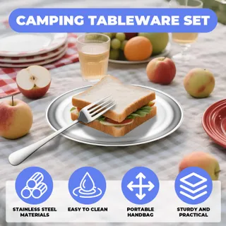 Campingservies Set 2 Personen Roestvrij Staal Picknick — miniatuur 3