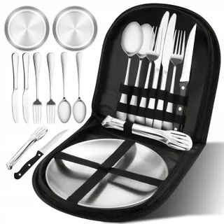Campingservies Set 2 Personen Roestvrij Staal Picknick — miniatuur 1