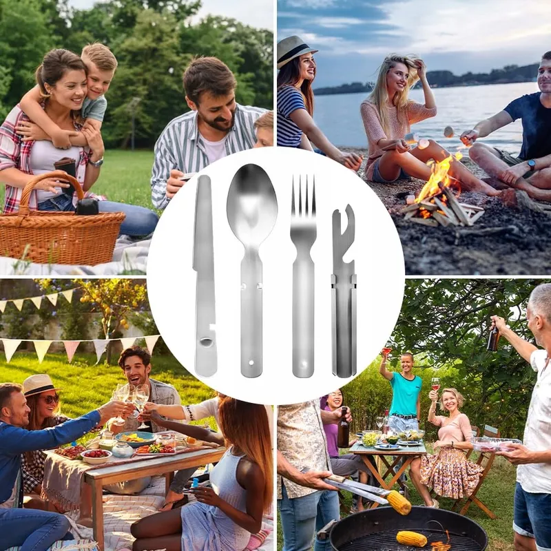 FLINTRONIC Bestekset Staal 4-delig Camping Outdoor — foto 7