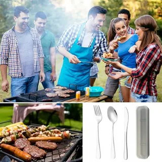 Camping Bestekset 2 Personen RVS met Etui voor Picknick — miniatuur 5