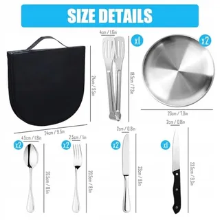 Camping Servies Set 2 Personen 12-delig RVS Outdoor — miniatuur 4