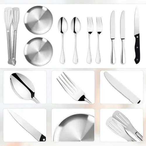 Camping Servies Set 2 Personen 12-delig RVS Outdoor — foto 1