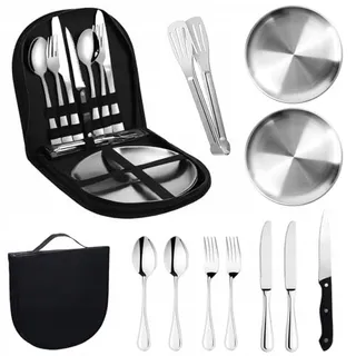 Camping Servies Set 2 Personen 12-delig RVS Outdoor — miniatuur 2