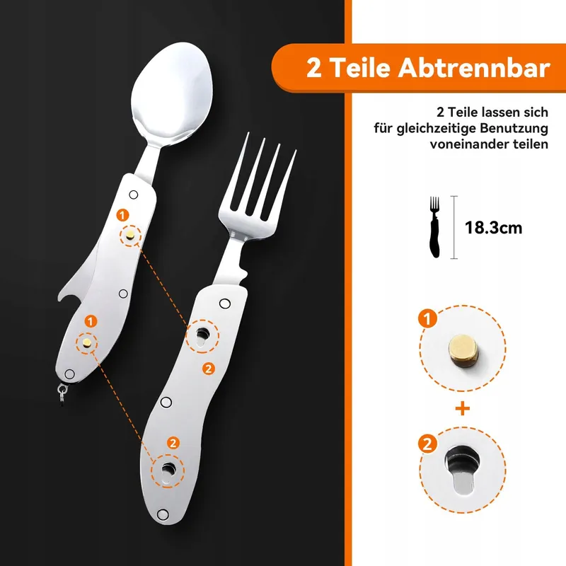 HIKENTURE Bestekset 4-in-1 Mes Vork Lepel Opener Camping — foto 4