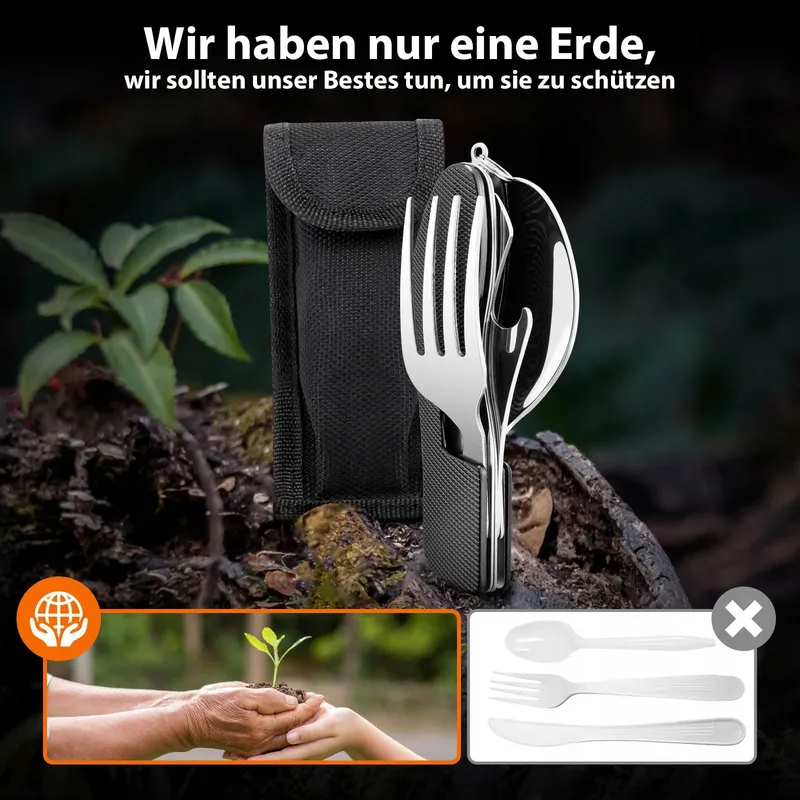 HIKENTURE Bestekset 4-in-1 Mes Vork Lepel Opener Camping — foto 2