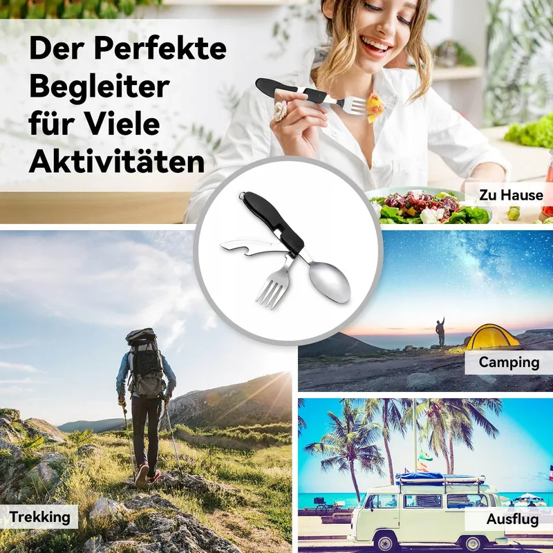 HIKENTURE Bestekset 4-in-1 Mes Vork Lepel Opener Camping — foto 7