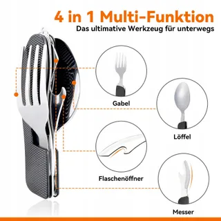HIKENTURE Bestekset 4-in-1 Mes Vork Lepel Opener Camping — miniatuur 3