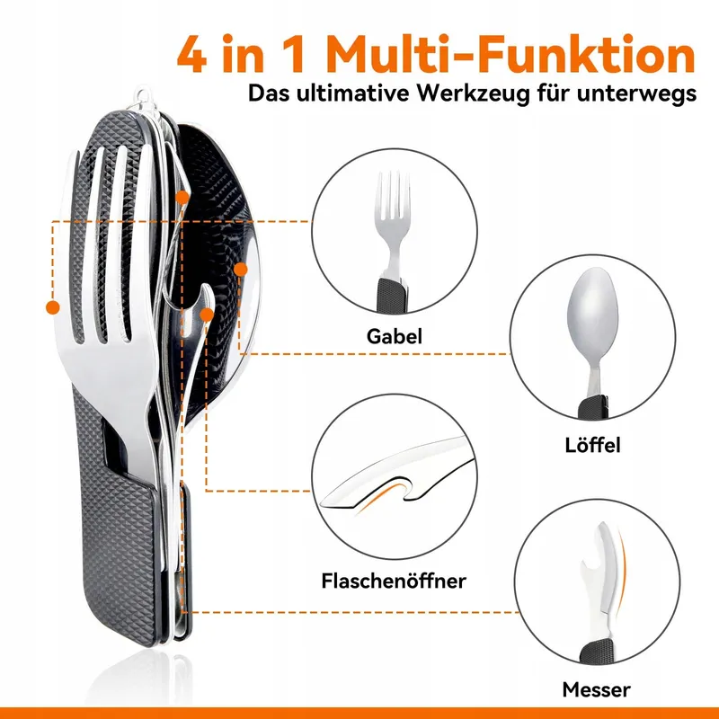 HIKENTURE Bestekset 4-in-1 Mes Vork Lepel Opener Camping — foto 3