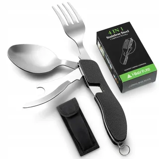 HIKENTURE Bestekset 4-in-1 Mes Vork Lepel Opener Camping — miniatuur 1