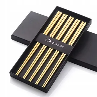 BUYER STAR 5 Paar Gouden Eetstokjes RVS 304 Voor Sushi Set — miniatuur 1