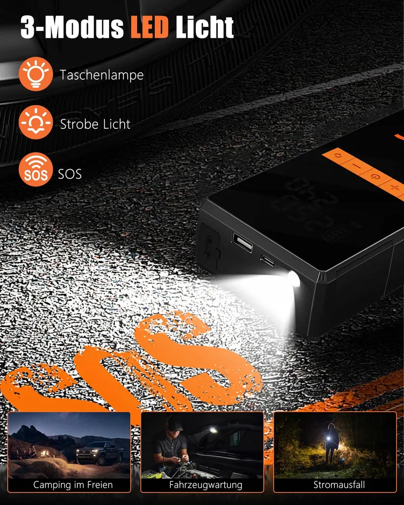 VOLTMASTER Powerbank 4000A Compressor 150PSI 12V LED USB-C — foto 5