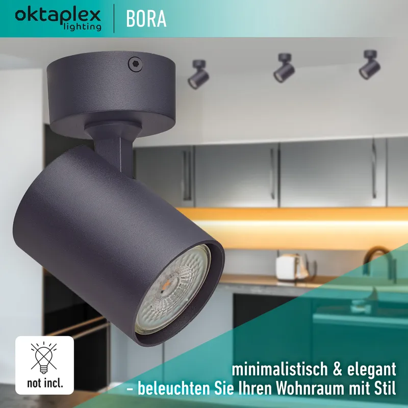 OKTAPLEX Bora Plafondspot 1-Punts GU10 LED Zwart Verstelbaar — foto 4