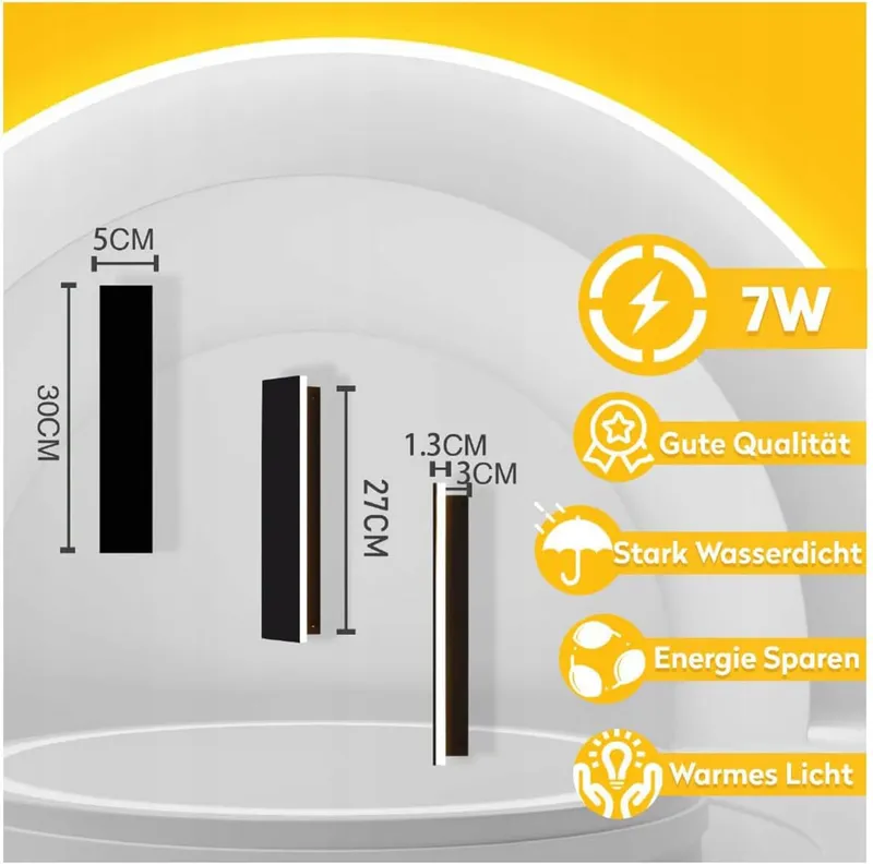 LED Wandlamp Binnen Buiten IP67 Zwart 7W 30x5cm — foto 7