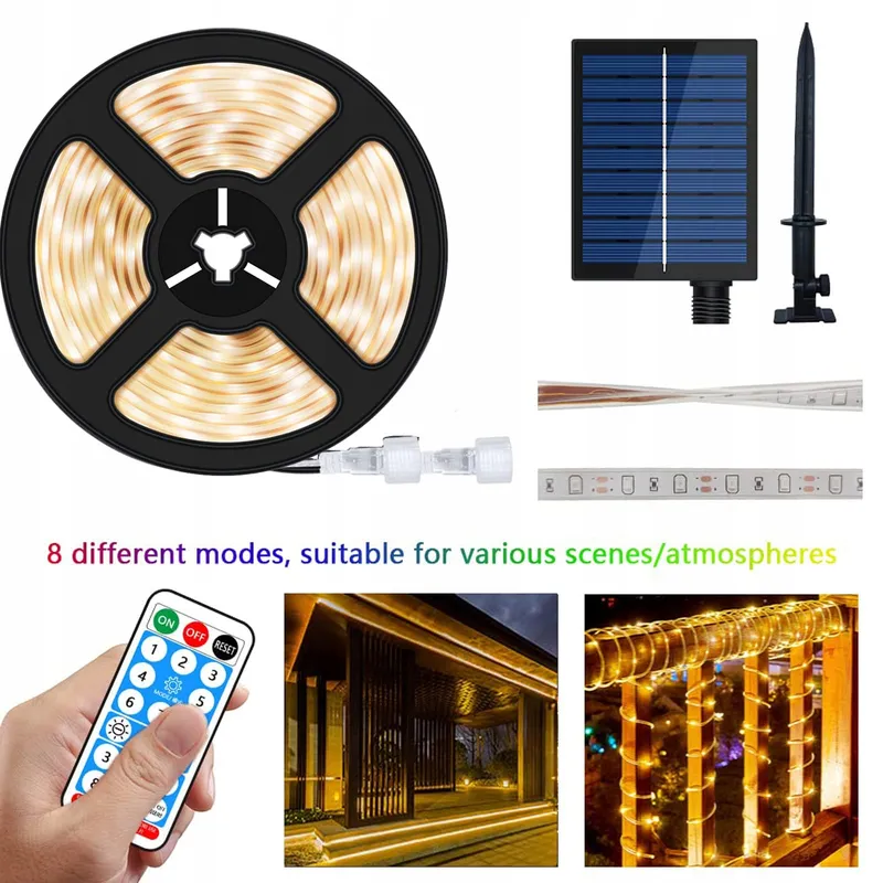 LUMTANG Solar LED Strip Buiten 5M Warm Wit 8 Modi — foto 2
