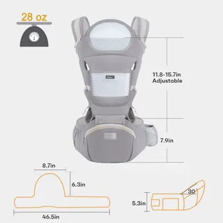 IULONEE Ergonomische Babydrager met Zitje Grijs 3-20kg — miniatuur 3