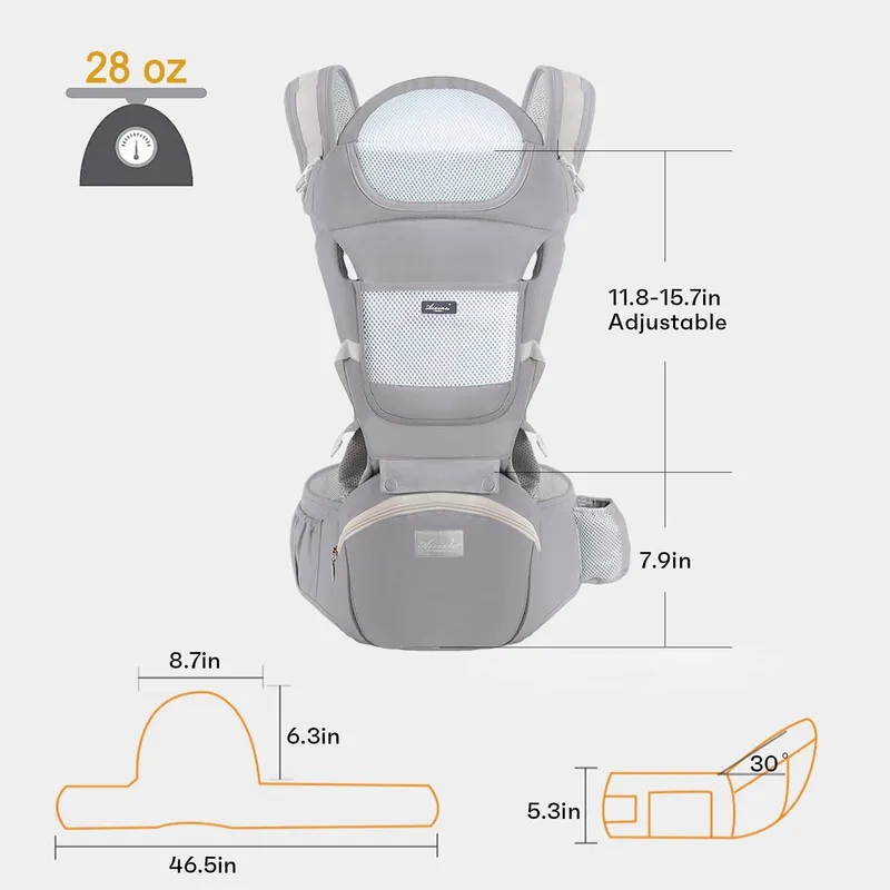 IULONEE Ergonomische Babydrager met Zitje Grijs 3-20kg — foto 3