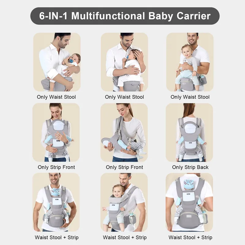 IULONEE Ergonomische Babydrager met Zitje Grijs 3-20kg — foto 5