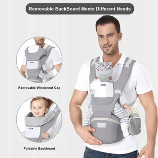 IULONEE Ergonomische Babydrager met Zitje Grijs 3-20kg — miniatuur 2