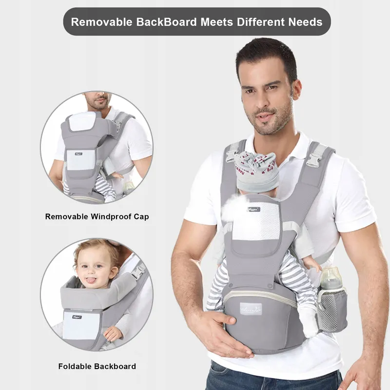 IULONEE Ergonomische Babydrager met Zitje Grijs 3-20kg — foto 2