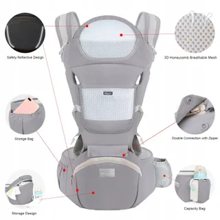 IULONEE Ergonomische Babydrager met Zitje Grijs 3-20kg — miniatuur 4