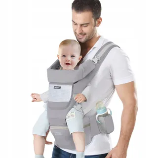 IULONEE Ergonomische Babydrager met Zitje Grijs 3-20kg — miniatuur 1