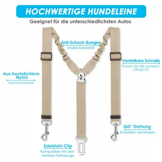 SLOWTON Autogordel Hond Verstelbaar Reflecterend Beige — miniatuur 3