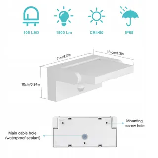 KLIGHTEN Buitenlamp LED 24W Met Bewegingsmelder IP65 Wit 3000K — miniatuur 7