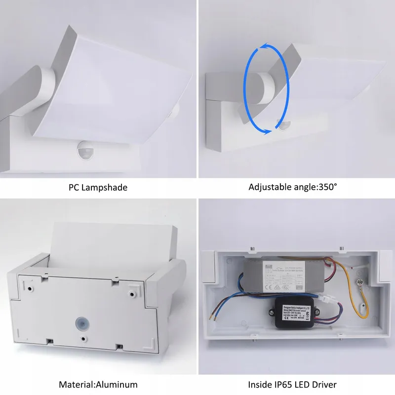 KLIGHTEN Buitenlamp LED 24W Met Bewegingsmelder IP65 Wit 3000K — foto 3