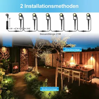 GREENCICK LED Verlichting 21m 6 Tuinlampen 12V 3W IP65 Warm Wit — miniatuur 5