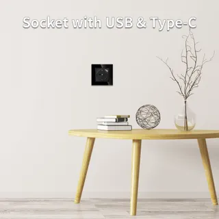 JIMEIDA USB Stopcontact Zwart 16A Glas Met USB A Type C 250V 86mm — miniatuur 3
