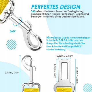 SLOWTON Veiligheidsgordel Hond Auto Verstelbaar Reflecterend Geel — miniatuur 4
