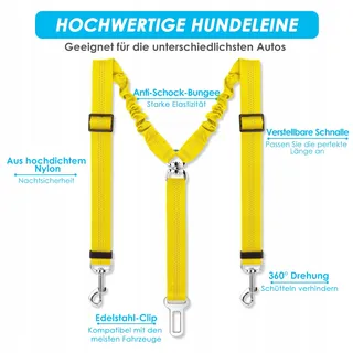 SLOWTON Veiligheidsgordel Hond Auto Verstelbaar Reflecterend Geel — miniatuur 3